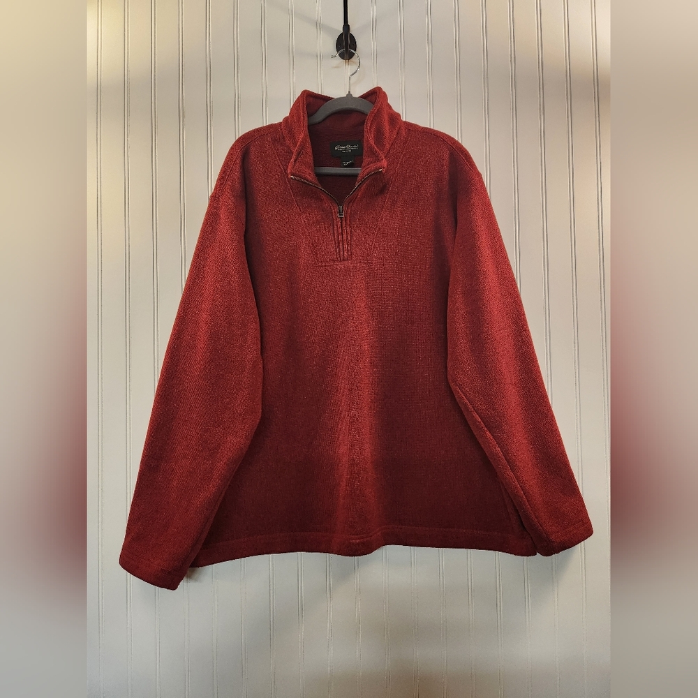Eddie Bauer‎ Men's Red Sherpa Lined 1/4 Zip Sweater Size 2XL Mock Neck Warm Soft